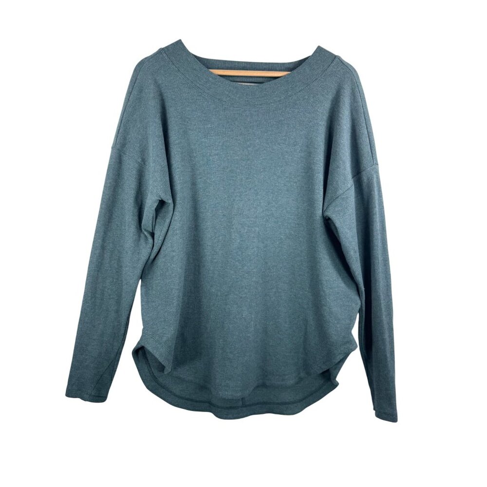 Athleta Presence Oxidized Green Ribbed Open back Sweater relaxed sz L